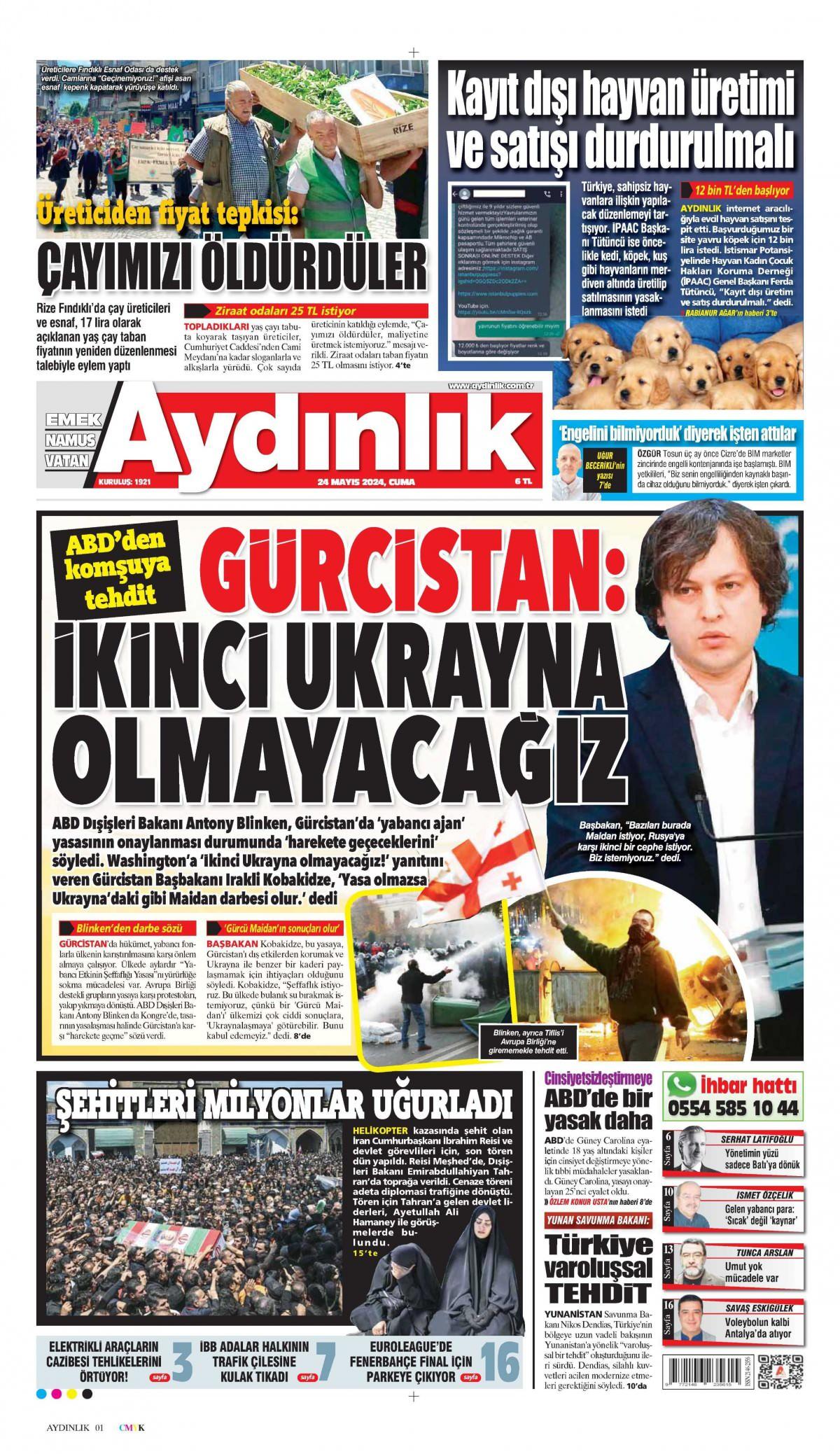 Aydınlık Gazetesi İlk Sayfası