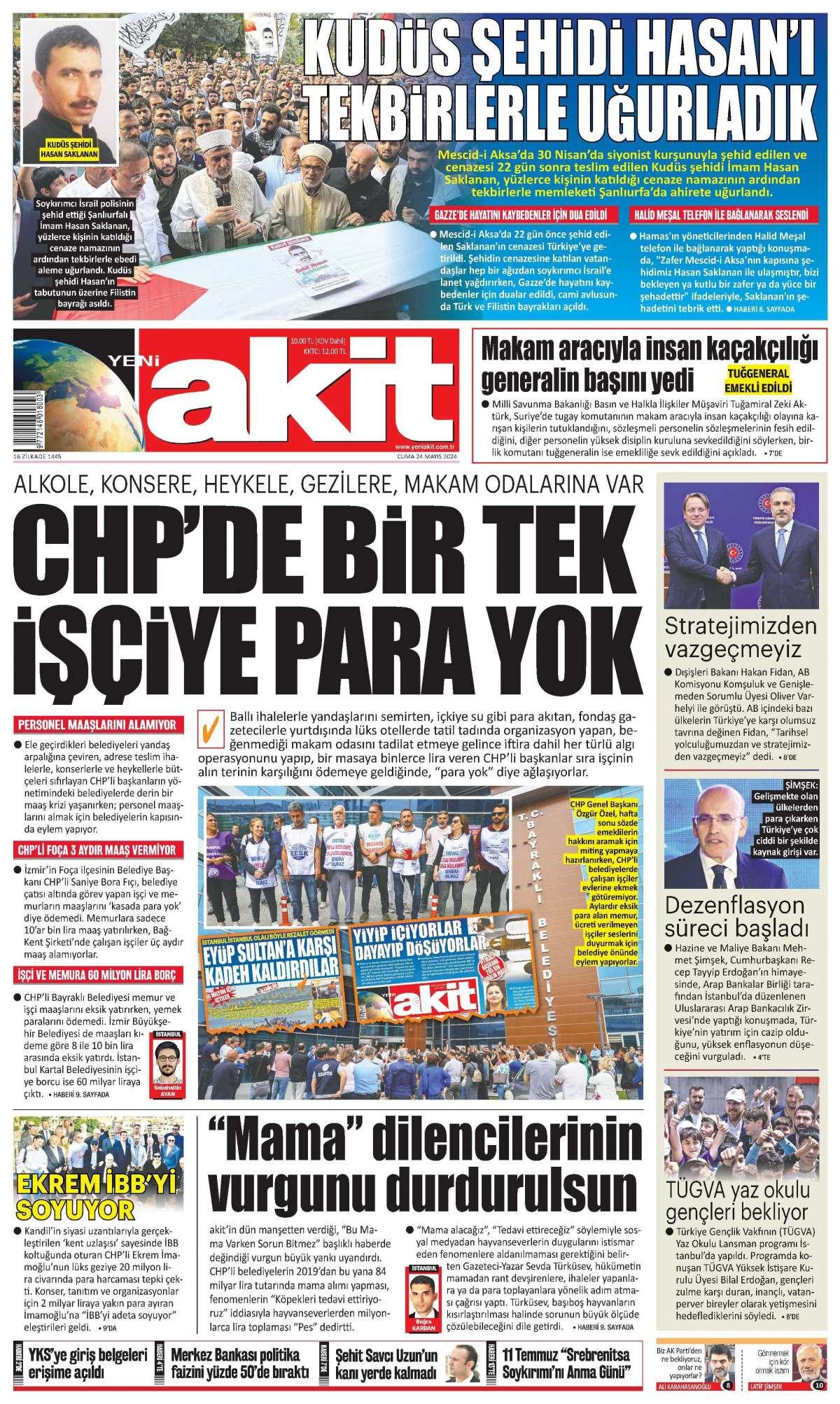 Yeni Akit Gazetesi İlk Sayfası