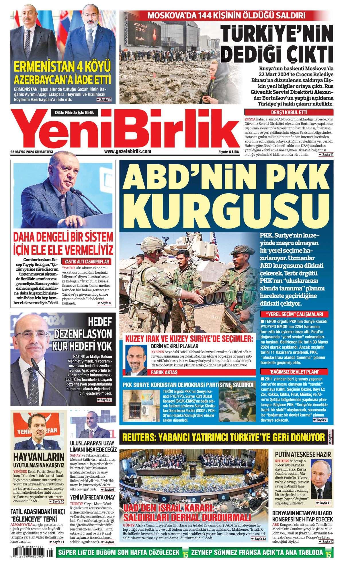 Yeni Birlik Gazetesi İlk Sayfası