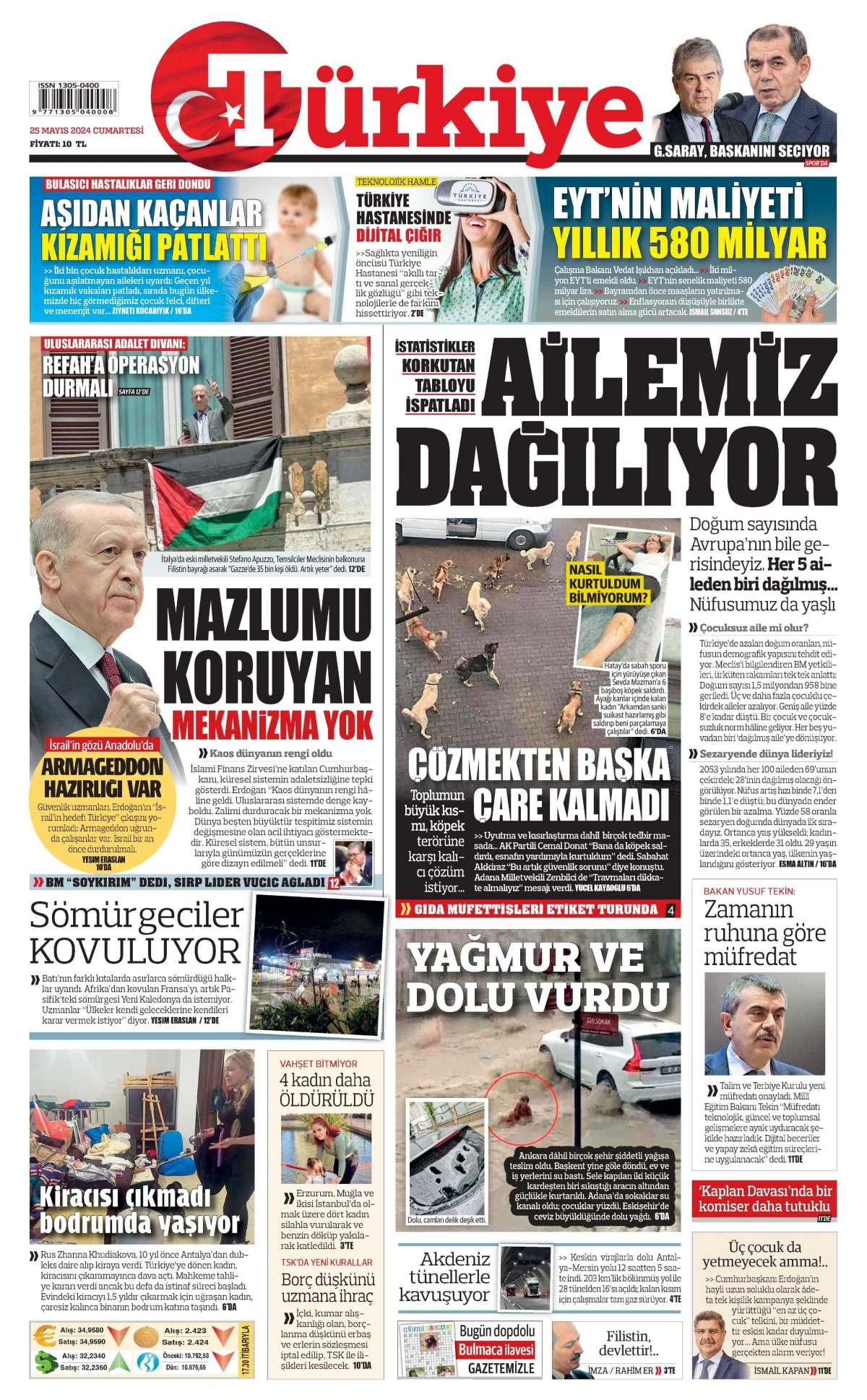 Türkiye Gazetesi İlk Sayfası