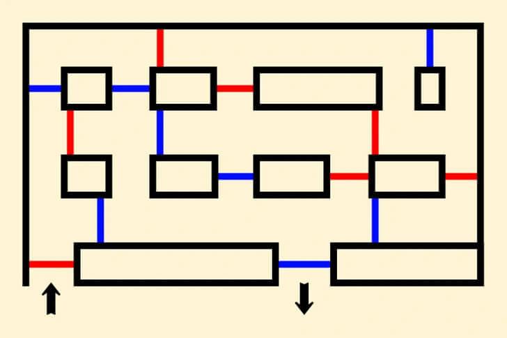 Labirent bulmacası: Aynı renkteki duvardan üst üste 2 kez geçmeden çıkışı 45 saniye içerisinde bulabilir misiniz?