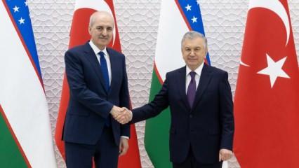 Mirziyoyev, TBMM Başkanı Kurtulmuş'u kabul etti